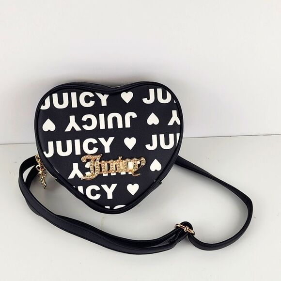 Juicy Couture Handbags - Juicy couture licorice heart fluffy crossbody bag purse small new gold hardware